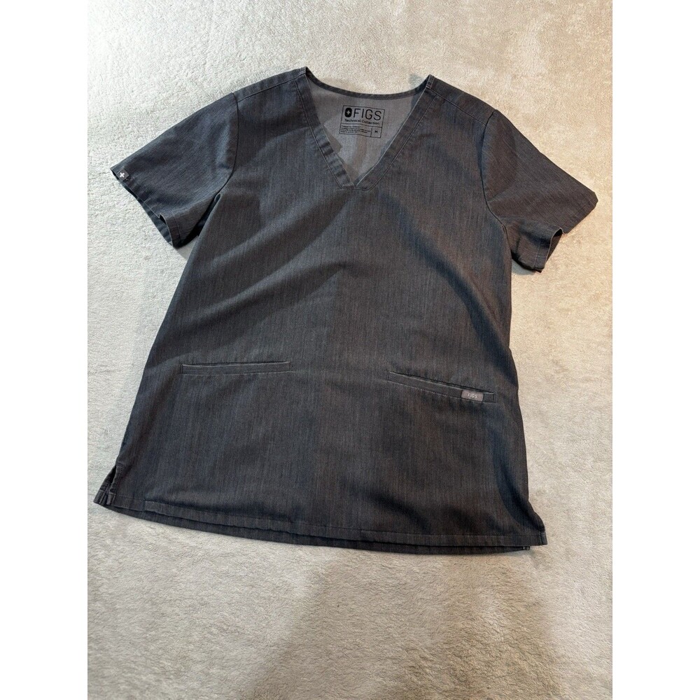 Figs Casma Scrub Top Size Medium Short Sleeve V-Neck Graphite Gray 3 Pocket